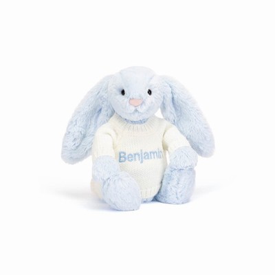 Jellycat Bashful Blue Bunny with Cream Jumper UK | 01783TGKR